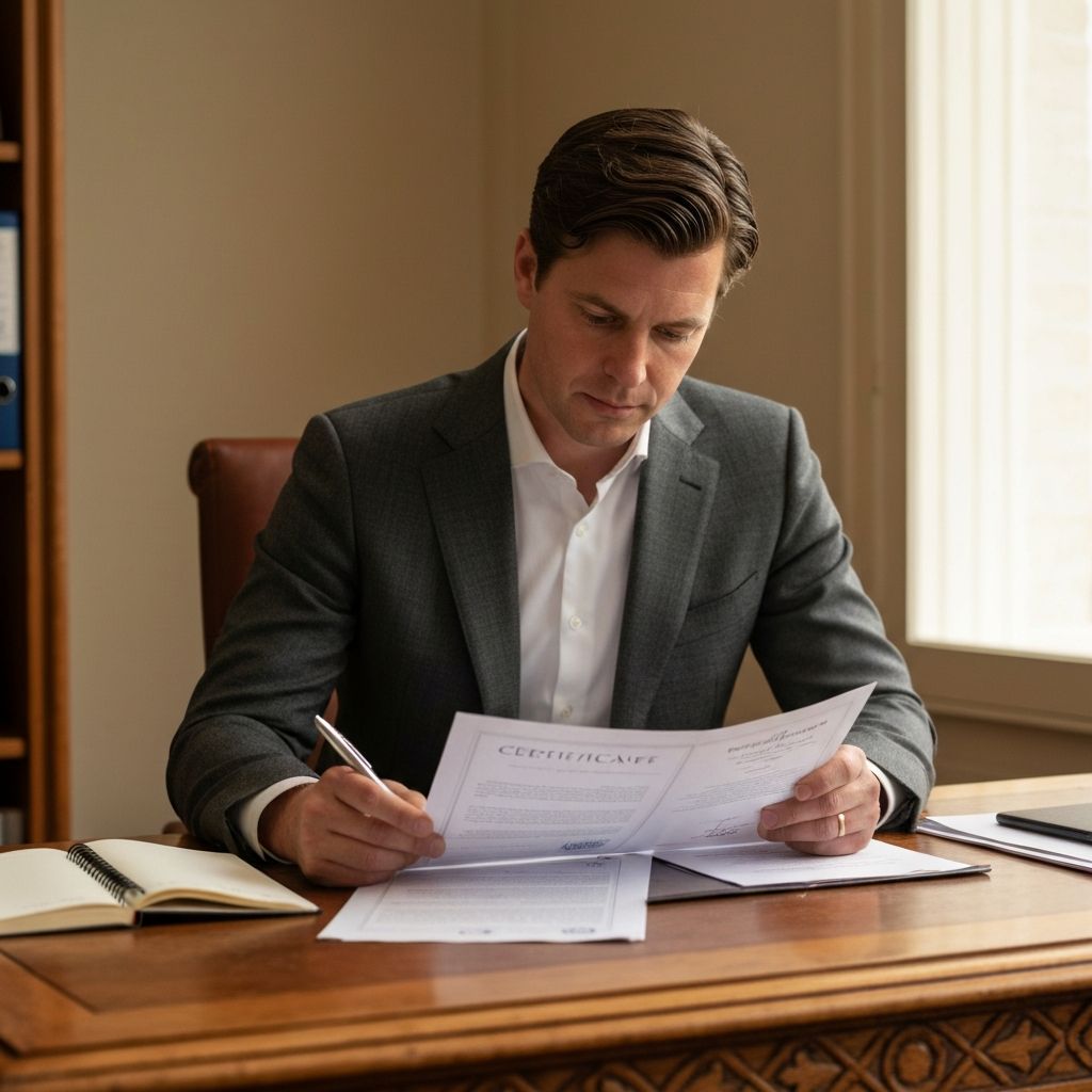 Nederlandse professional bekijkt certificaatdocument aan bureau