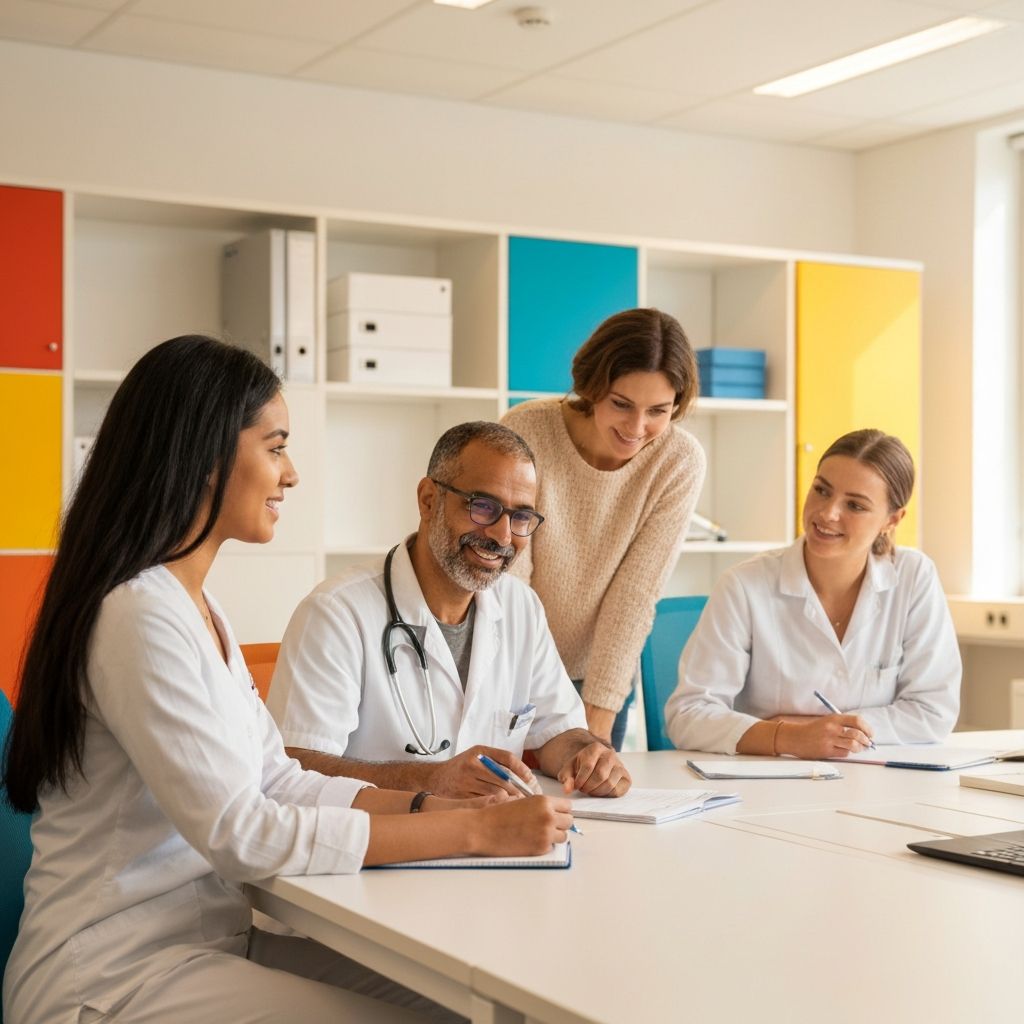 Diverse professionals in een moderne Nederlandse werkomgeving bespreken documentatie